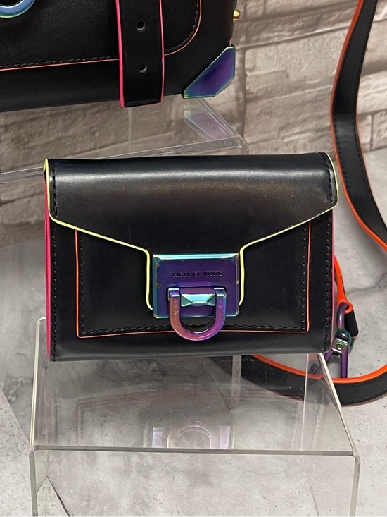 Michael Kors Handbags - Michael Kors Manhattan Small Flap Wallet Black Neon Contrast Rare